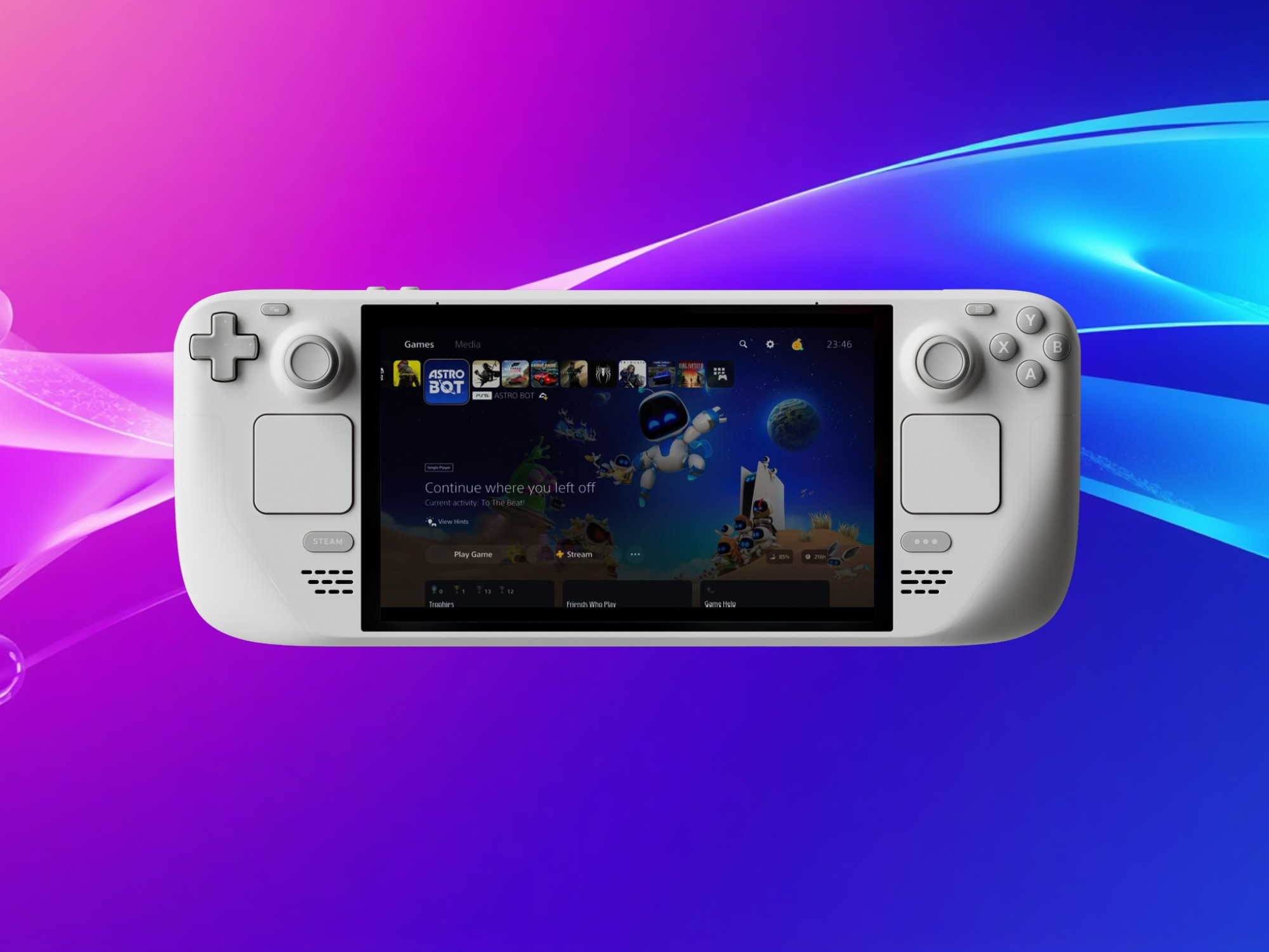 Asobi 1.0 interface running on the Steam Deck handheld