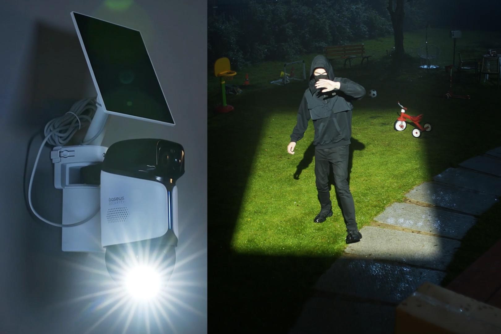Baseus PrimeSentinel U2 Pro outdoor tracking spotlight in night action