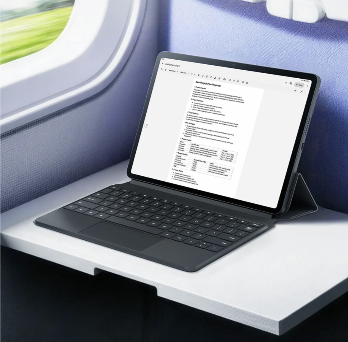 Black Shark Pad Air 7 im Zugabteil als Arbeitsgerät