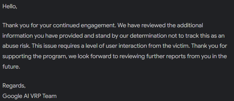 Google's response to the vulnerability report