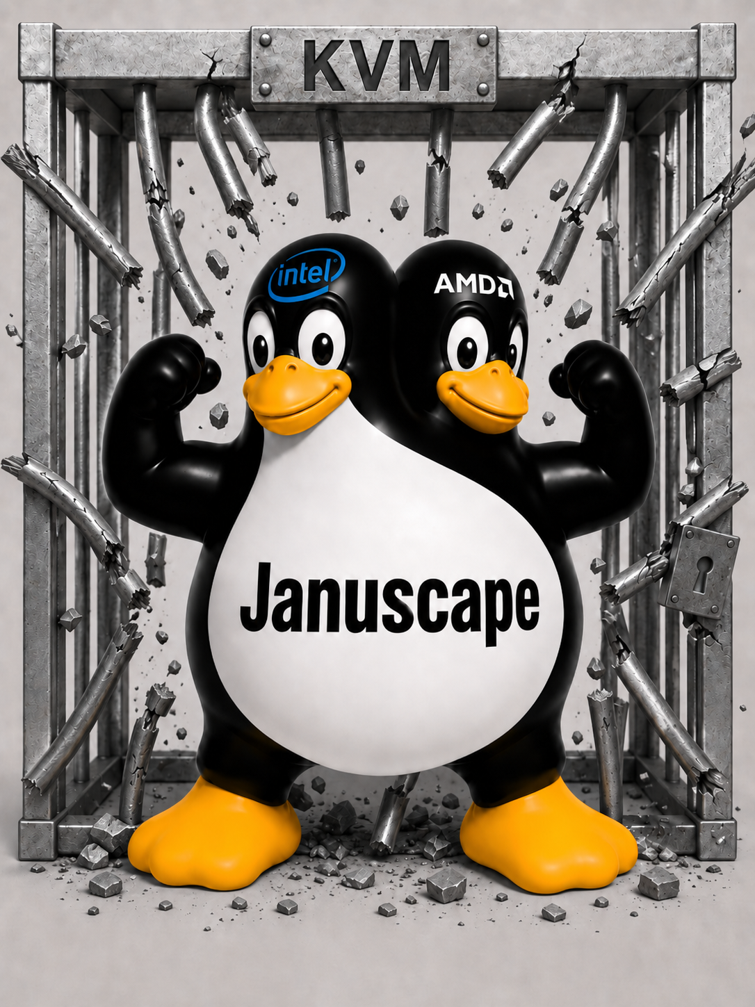 Linux Tux trapped inside a VM cage — Januscape project cover image