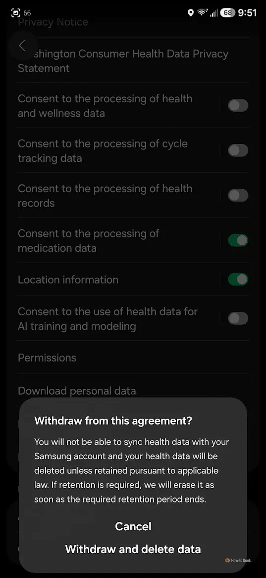 Samsung Health data-sync warning popup