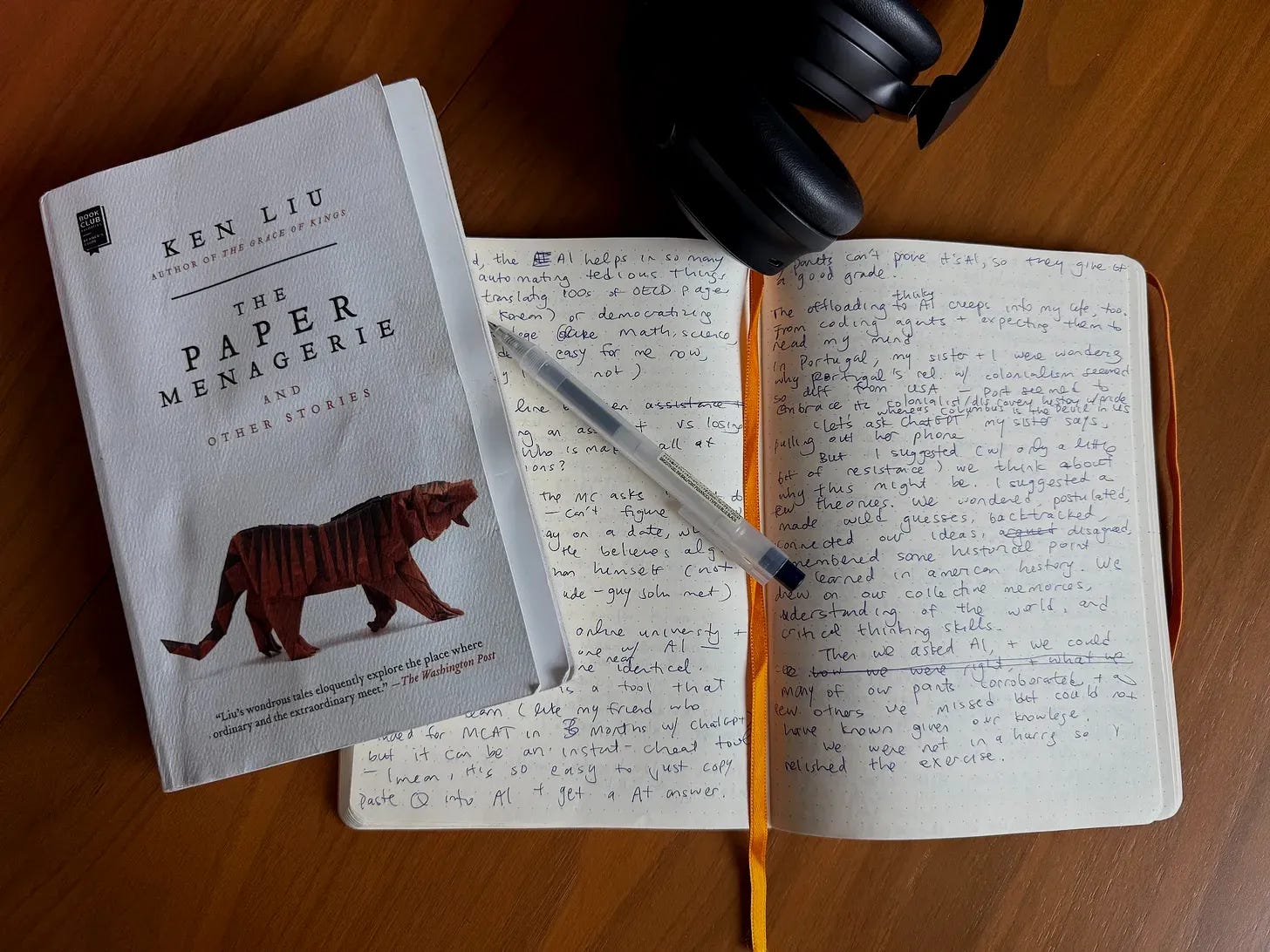 The author's handwritten notes on a plane — no network, no AI