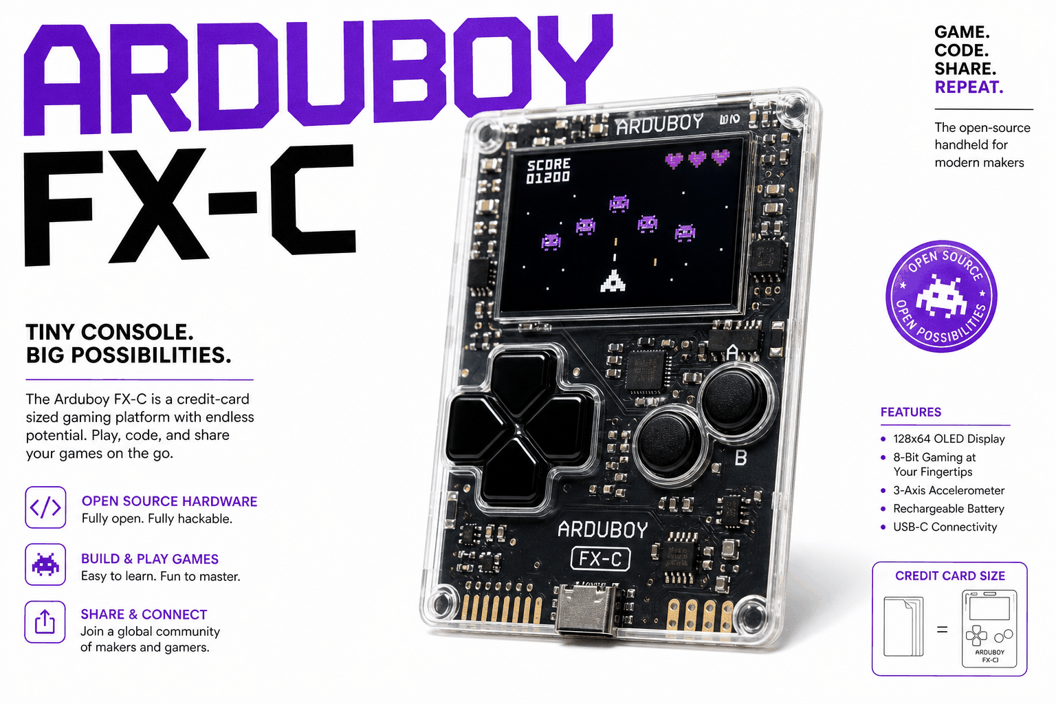Arduboy FX-C 评测：一张信用卡大的掌机里，塞进了 300 个社区的八年