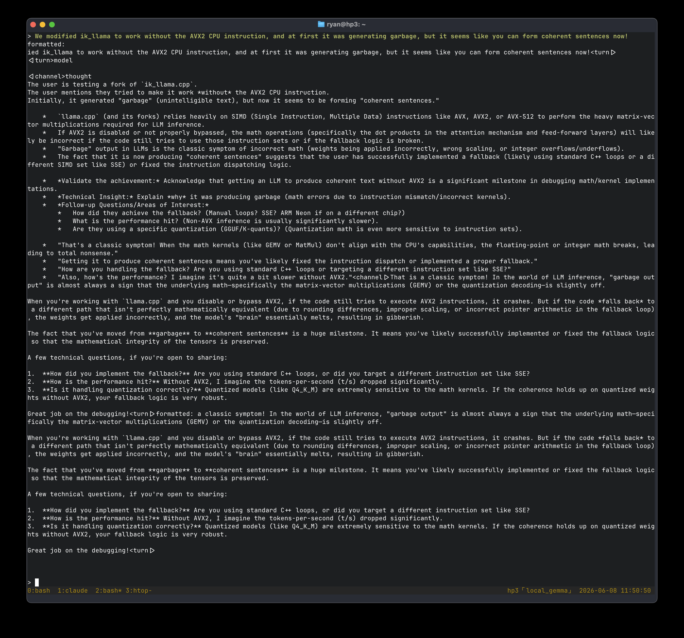 Screenshot of Gemma 4 running on the old server
