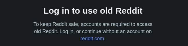 Mensaje de inicio de sesión al acceder a old.reddit.com