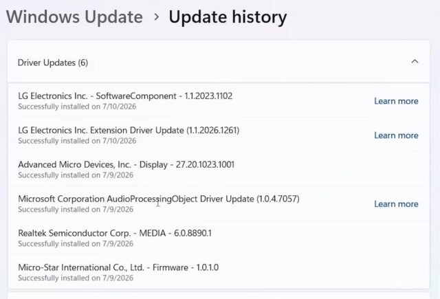 LG Monitor App Installer 通过 Windows Update 安装截图