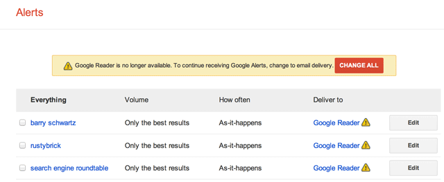Google Alerts 的黄色横幅