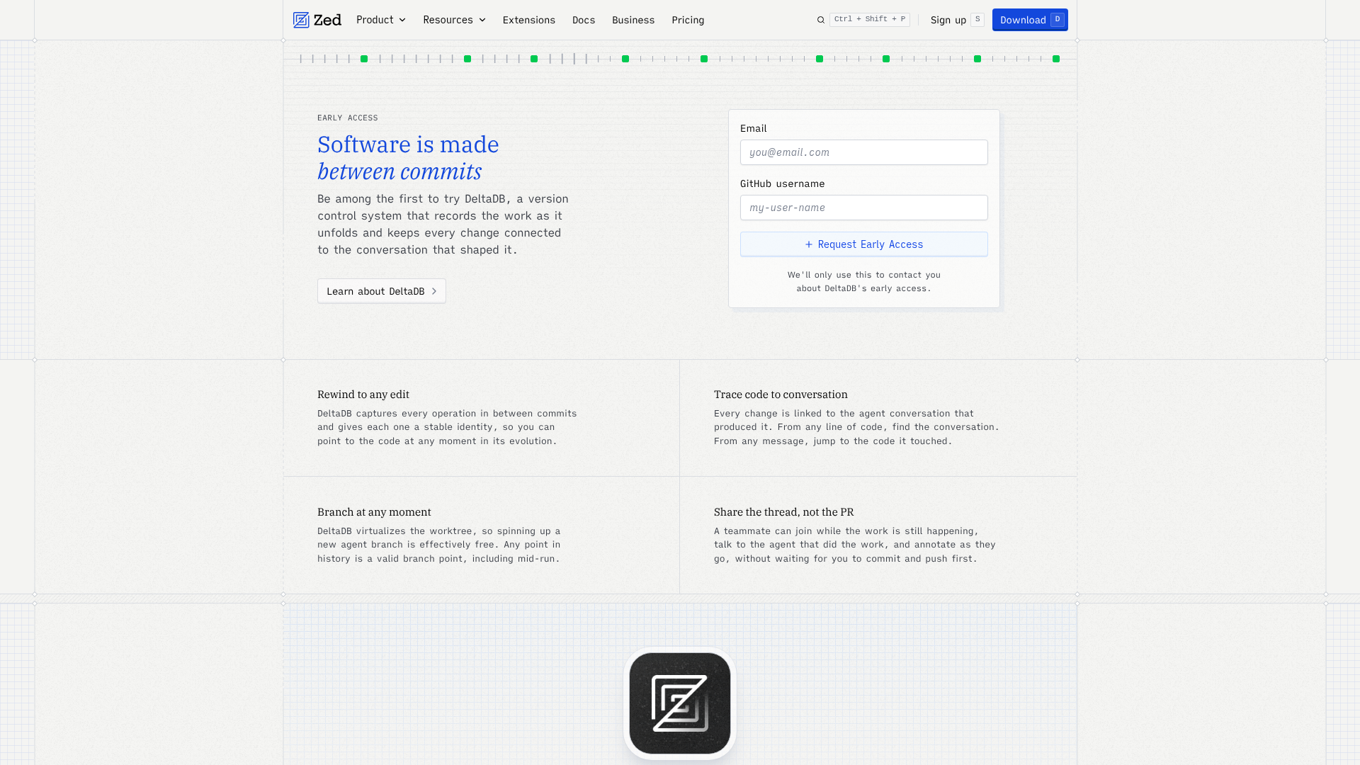DeltaDB Early Access 页面