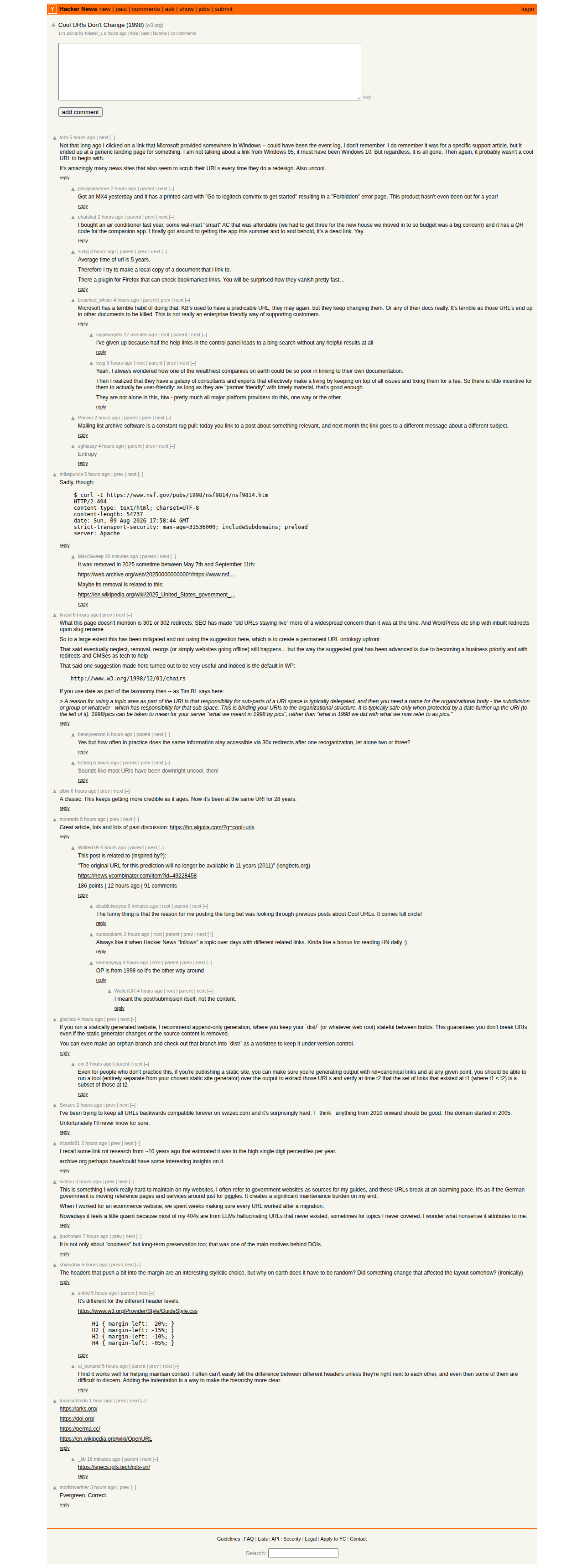 HN discussion thread where users share broken links