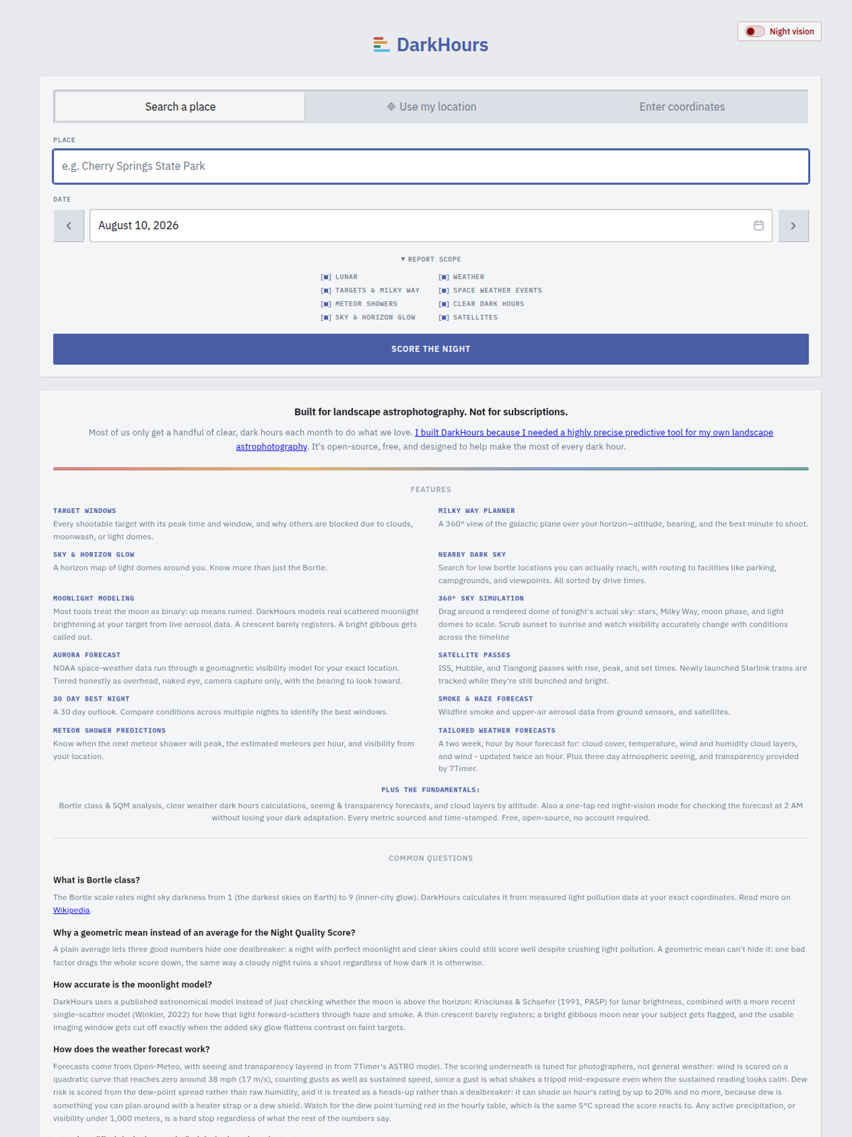 Plagiarized open source project website darkhours.app