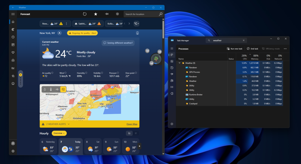 Windows 11 Weather app Task Manager screenshot