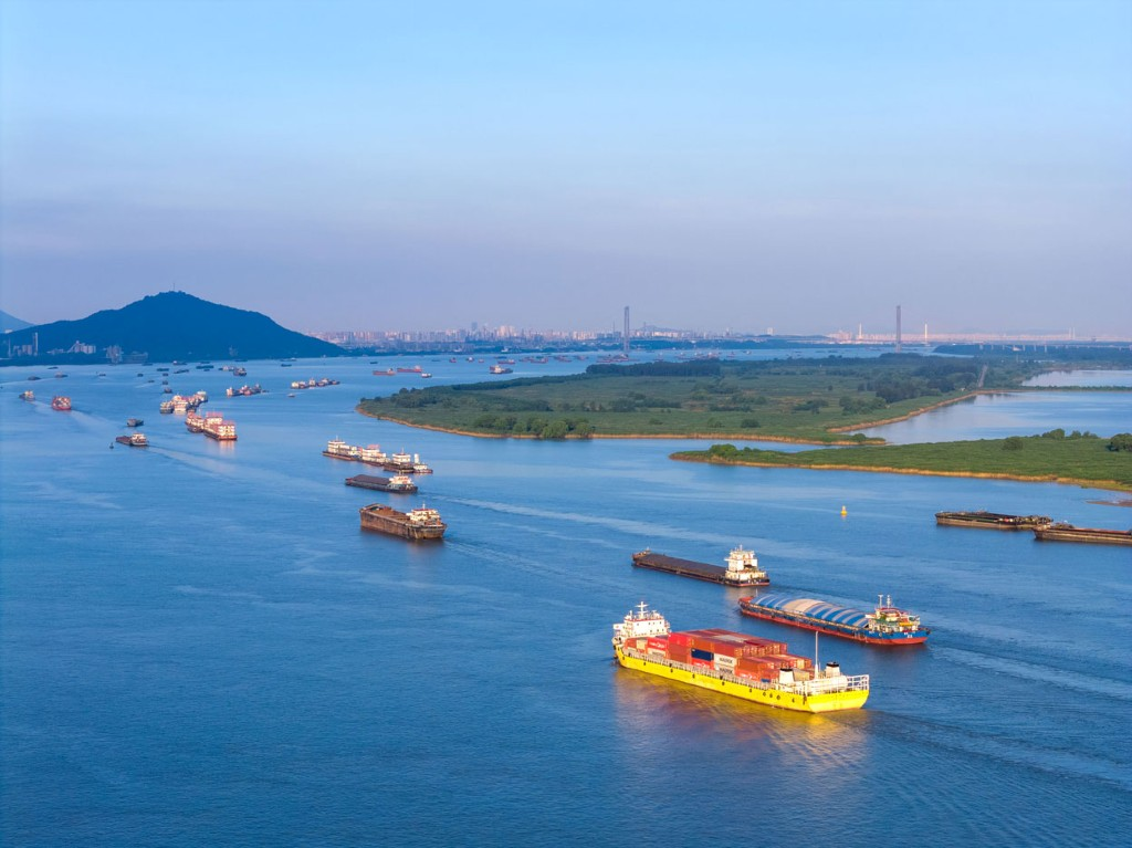 Cargo ships and barges on the Yangtze River