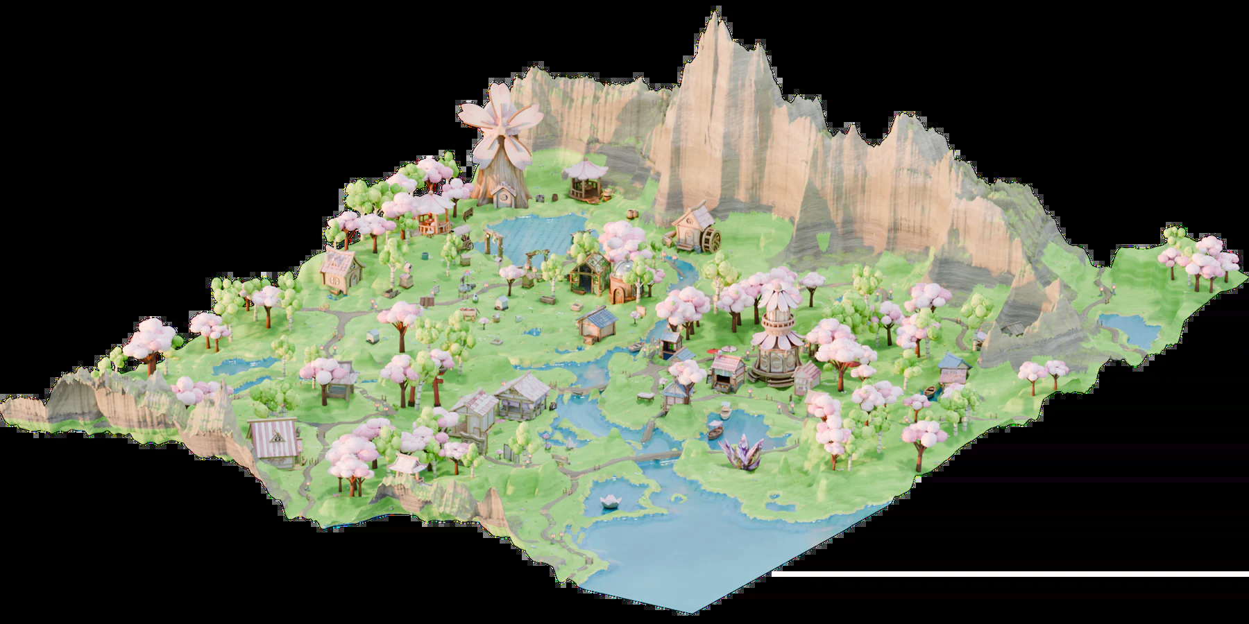 WorldClaw 生成的春季等距世界全景
