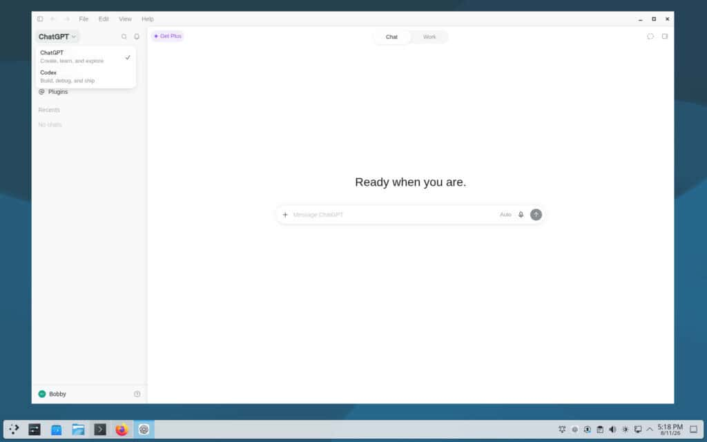 ChatGPT 运行于 Debian 13 截图