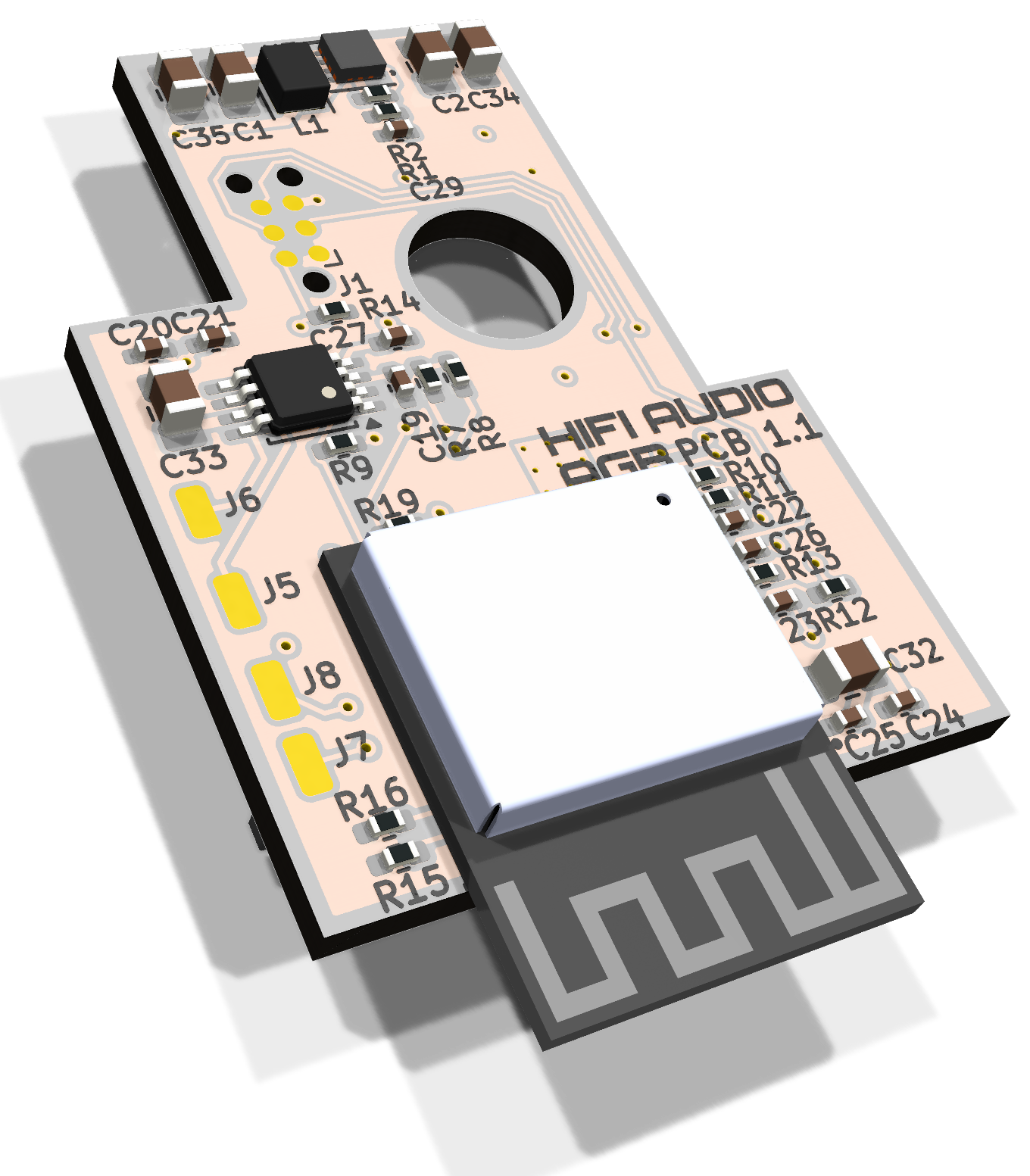 GameBoy HiFi Audio 主 PCB 渲染图