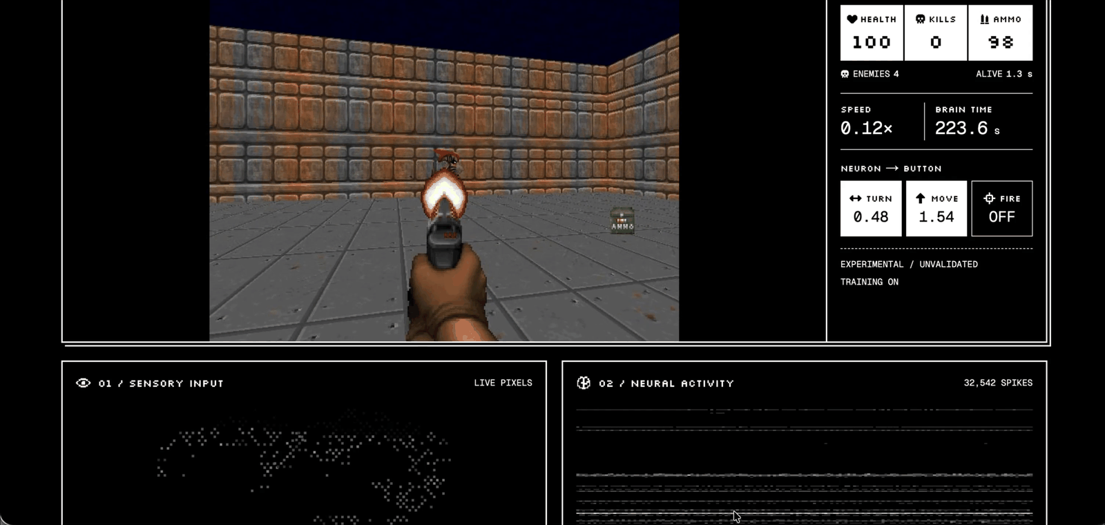 果蝇脑玩 Doom 的实时界面
