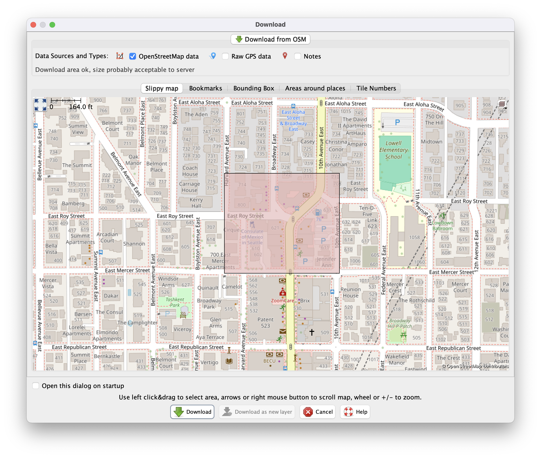 JOSM download and bounding box panel