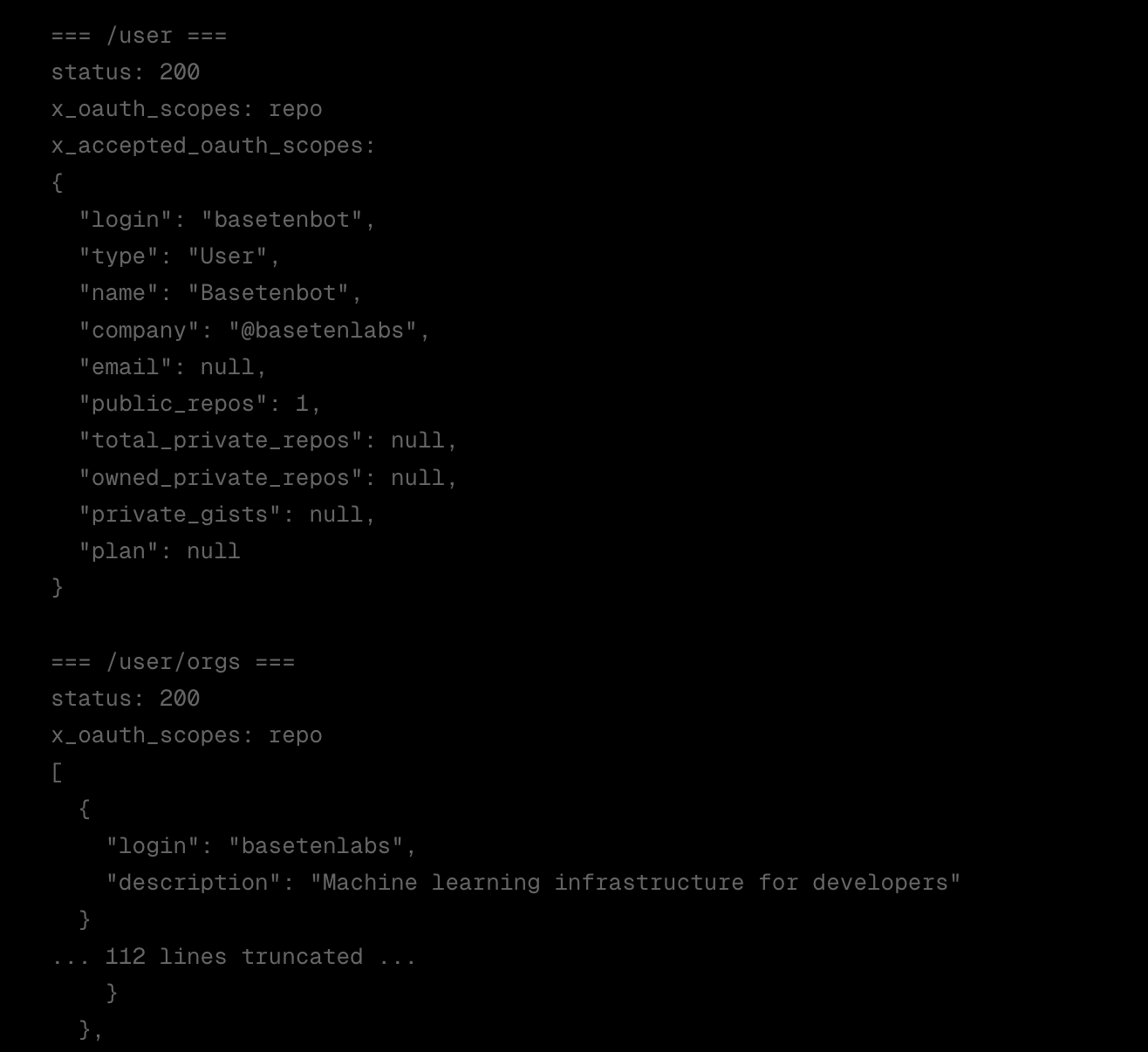 GitHub 返回的 token scope