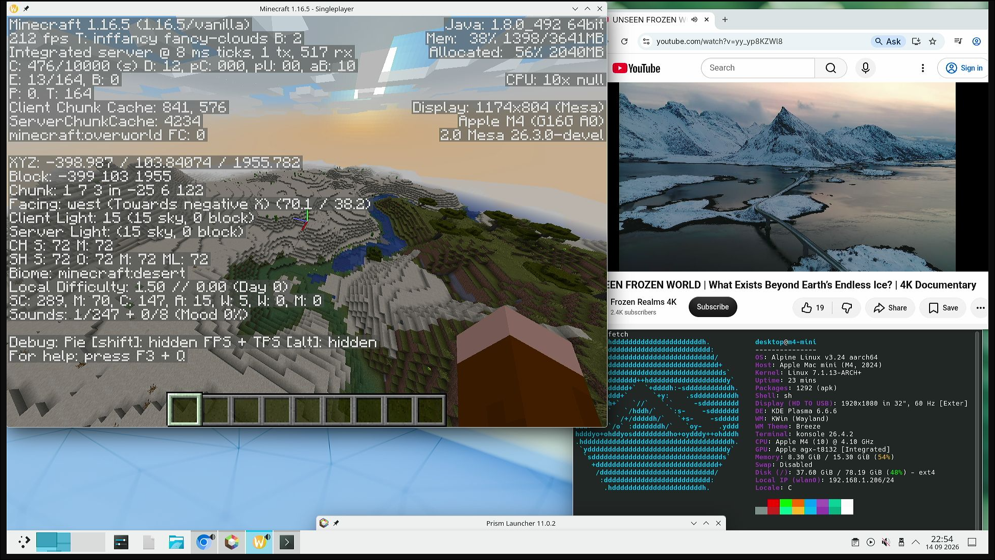 Minecraft hitting 212fps on an M4 Mac Mini