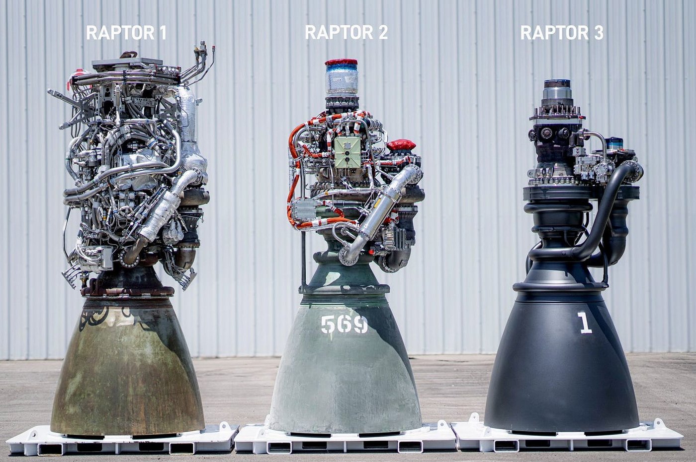 Raptor 1 / 2 / 3 three-generation comparison
