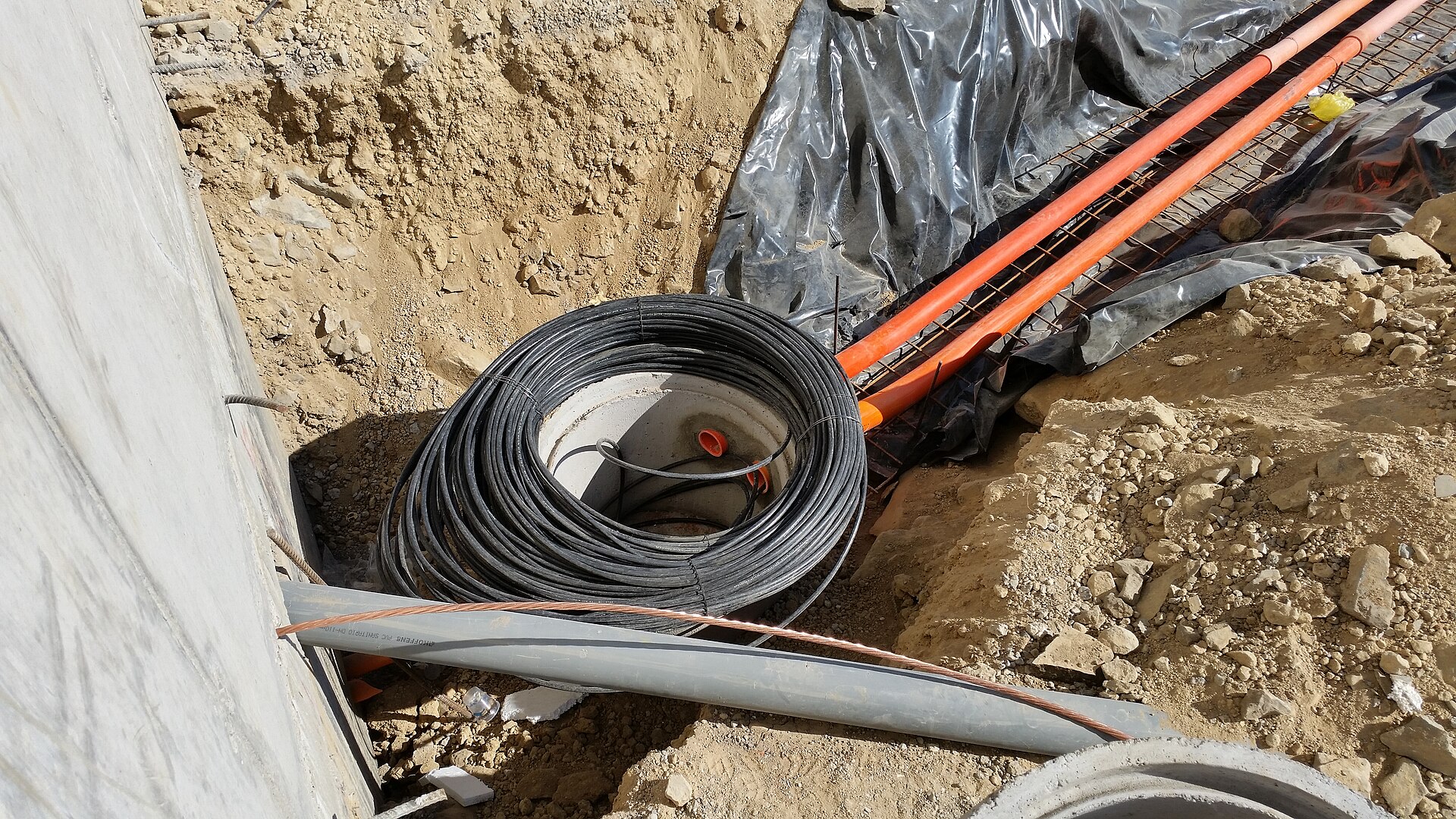Optical fiber cable being laid