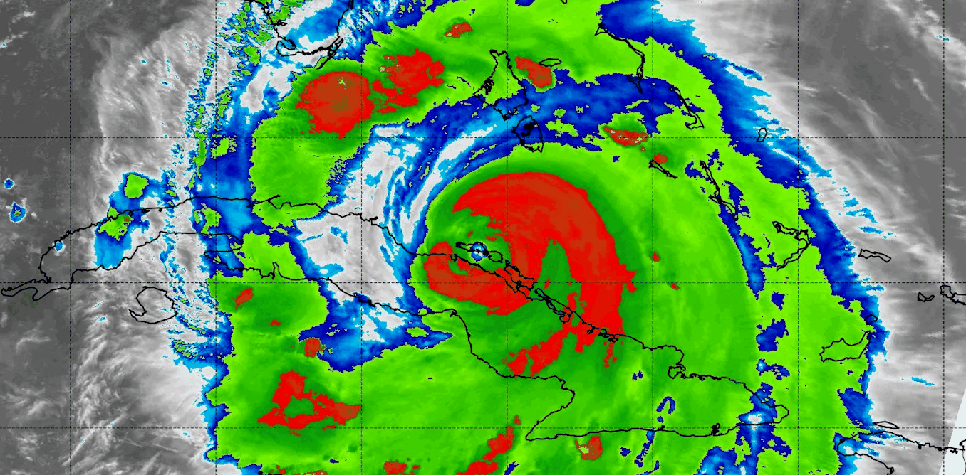 Satellite infrared view of hurricane cloud tops