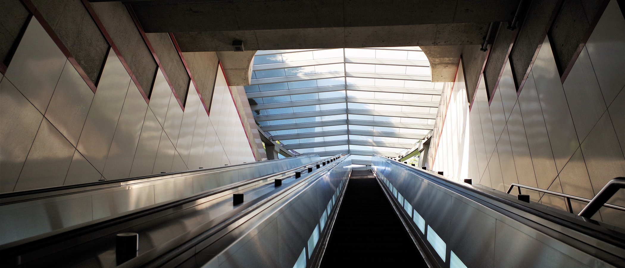Empty escalator at downtown Los Angeles station