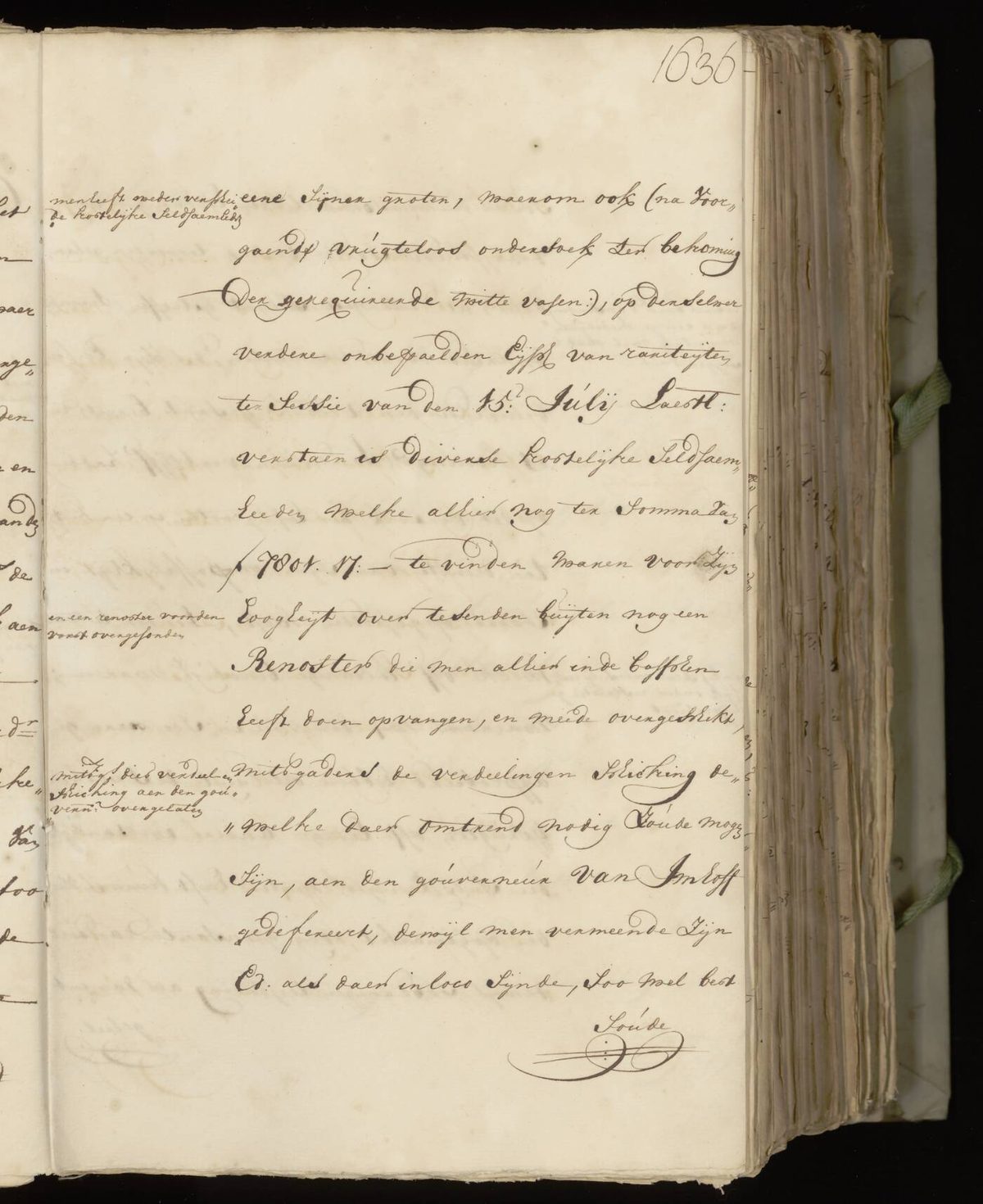 Scan of original page referencing rhinoceroses from the VOC archives