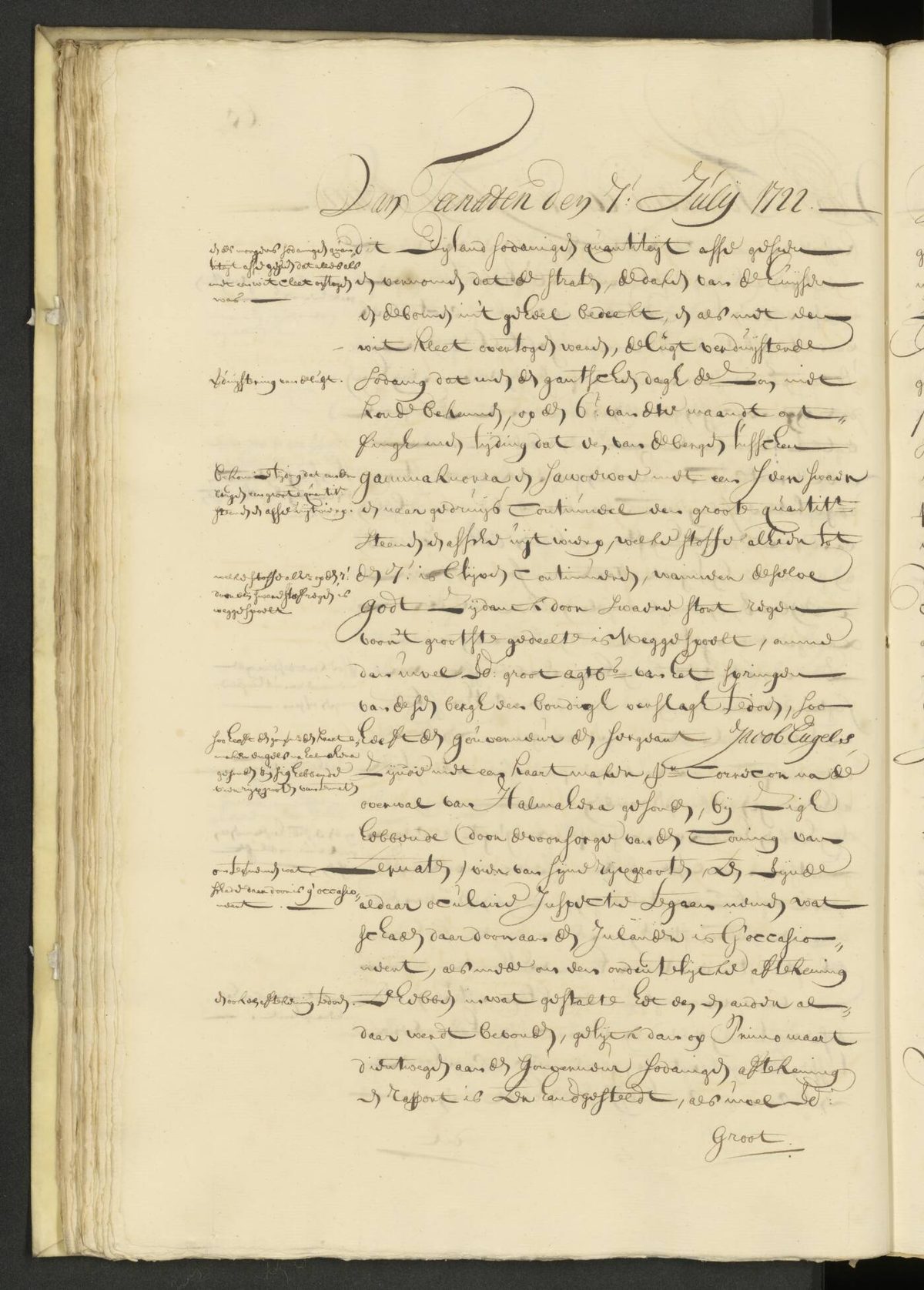 Handwritten Dutch letter from Ternate dated July 7, 1722
