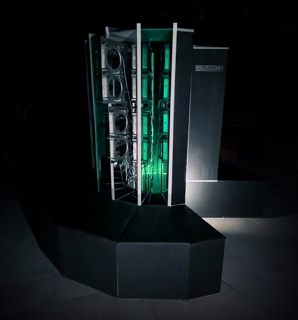 Full view of the replica featuring the iconic Cray-1 padded bench