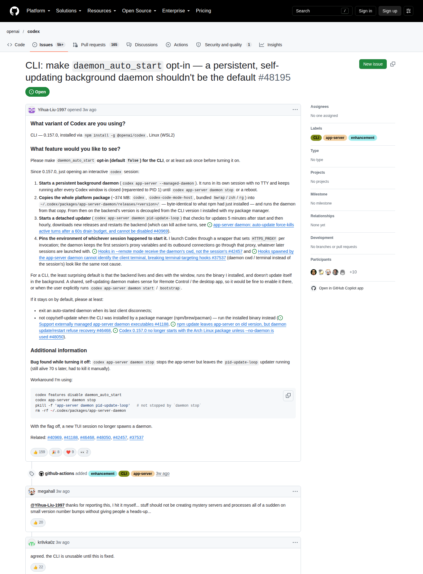 GitHub issue 页面截图
