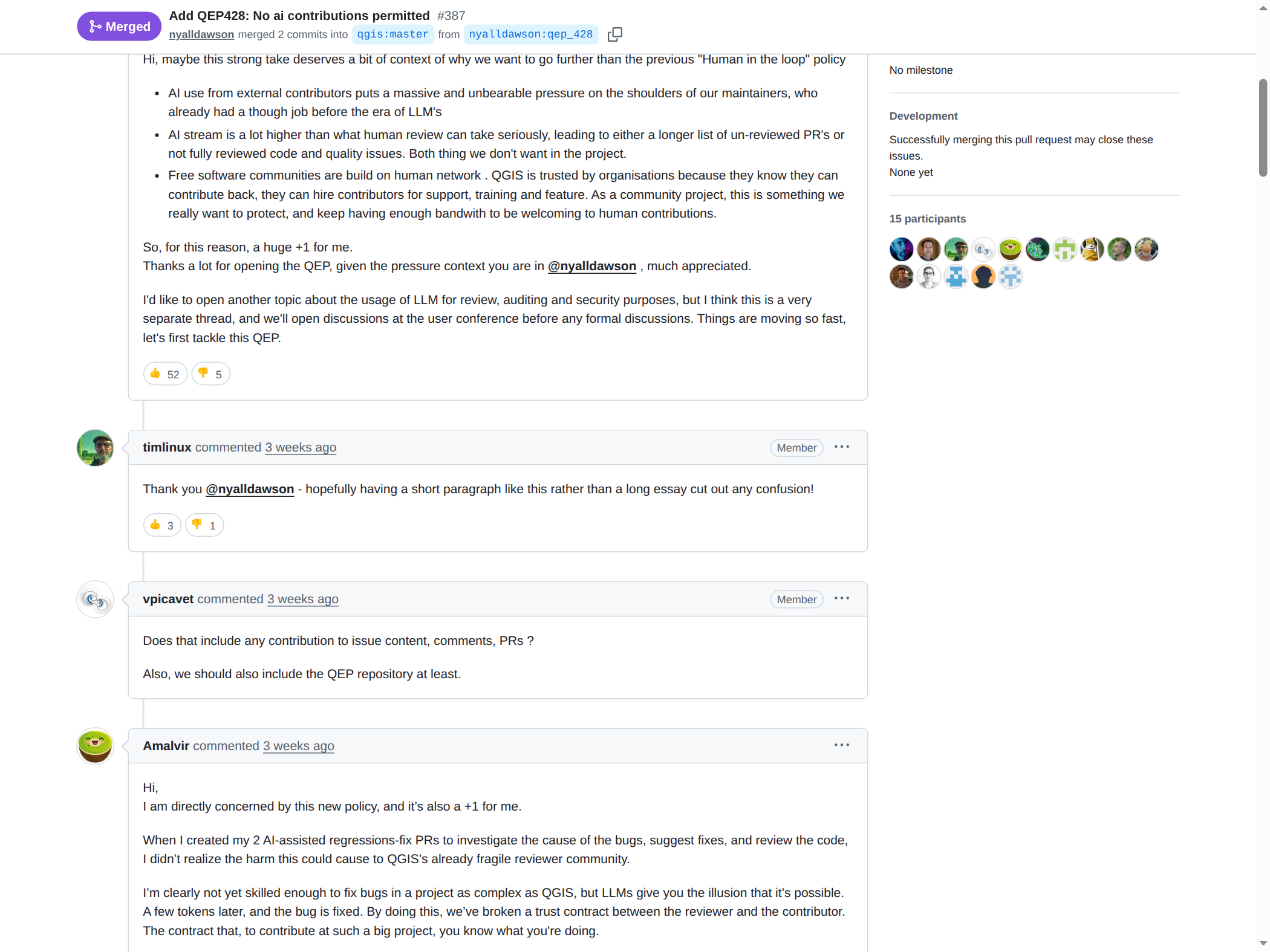 Maintainer statement in discussion