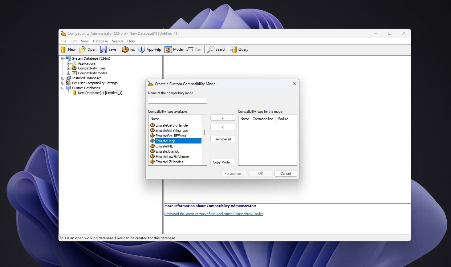 Compatibility Administrator 兼容性修复列表中的 EmulateHeap