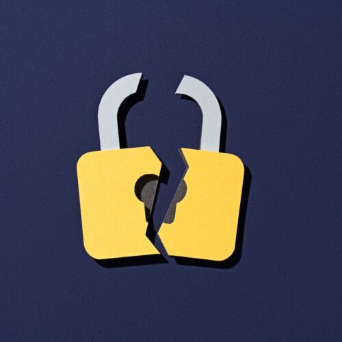 A padlock broken through