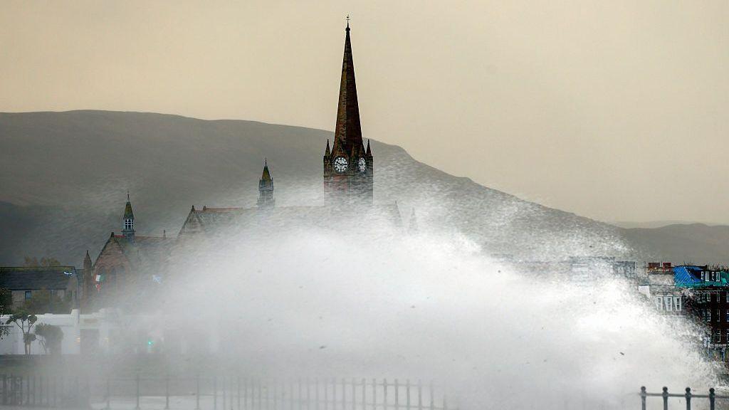 UK street scene during stormy weather