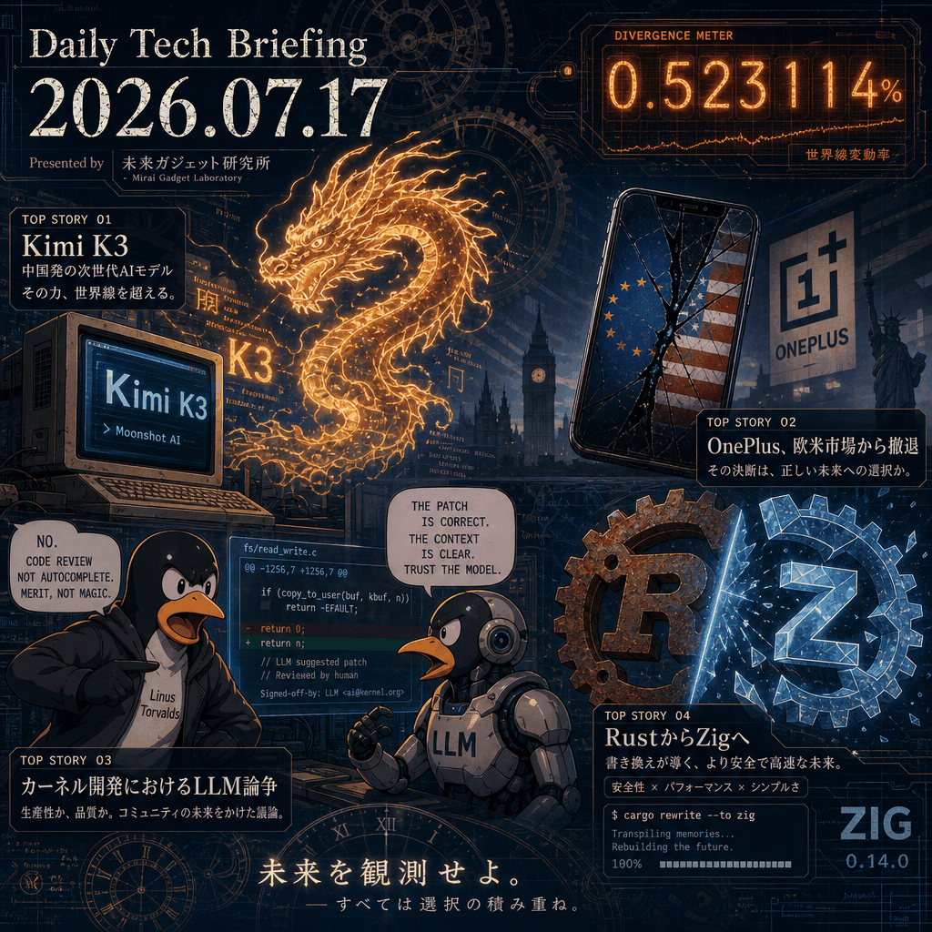 Kimi K3 登顶 HN · OnePlus 退出欧美 · Linus 也推销 LLM 被拒